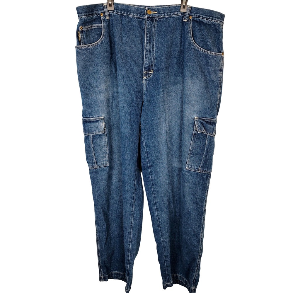 Greystone Workman Men Cargo Jeans Blue Denim Heavy Duty Utility Pants Size 48x34